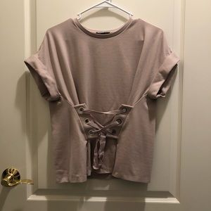 Express Tie Front Short Sleeve Shirt